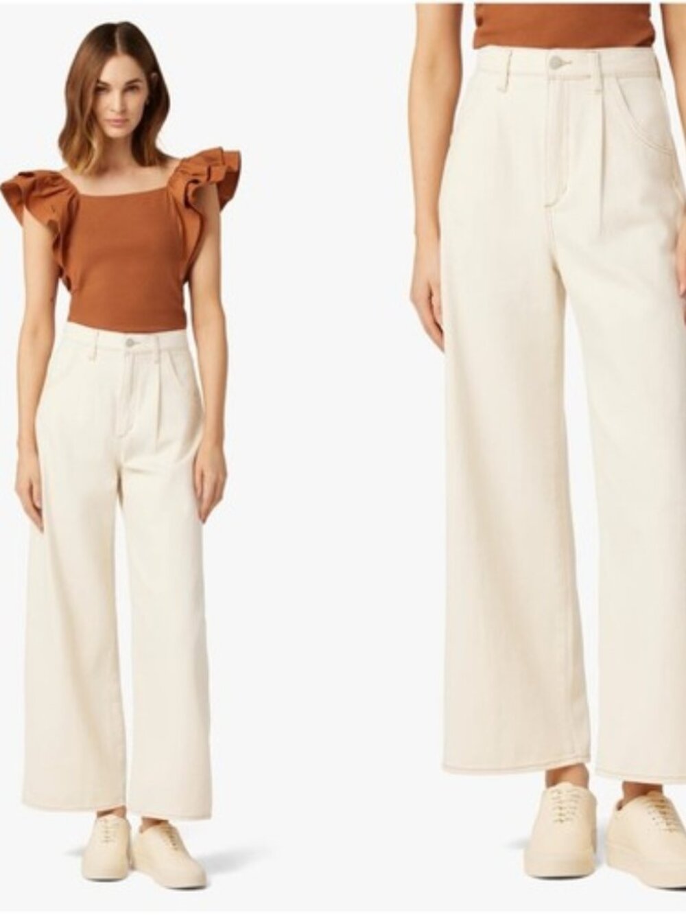 Joe's Jeans Pleated Natural Size 27 Trouser Wide Leg Cream Off White